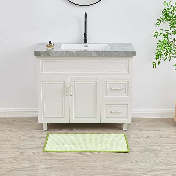 Douceur Chenille Waffle mat with Patented noslip Backing, Acrylic Blend Chenille Absorbent Bathroom Rugs, Cushioned mesh Backed Bath Rug Machine Washable, 18" x 32", Green
