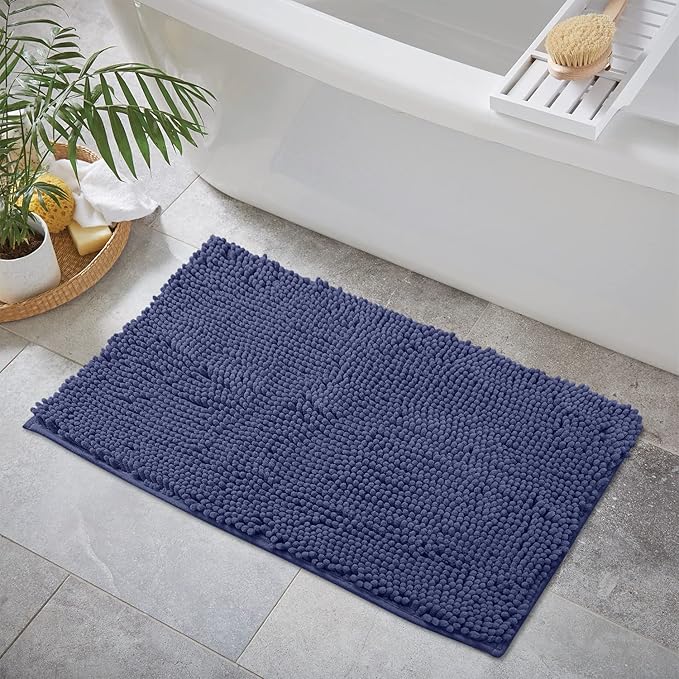 LuxUrux 2 Pc Set – Plush Chenille Bathroom Rug Mat Set, Extra-Soft Bath Mat for Shower & Bathroom, Highly Absorbent Microfiber, Non-Slip Backing for Safety & Comfort.(20 x 30, Purple)