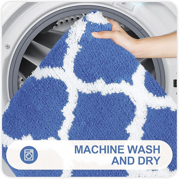 OLANLY Bathroom Rugs 47x24, Soft and Absorbent Microfiber Bath Rugs, Non-Slip Shaggy Shower Carpet, Machine Wash Dry, Bath Mats for Bathroom Floor, Tub and Shower, Blue