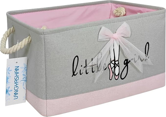 LANGYASHAN Rectangular Storage Bin Collapse Canvas Fabric Cartoon Storage Basket with Handles for Organizing Home Kitchen Boys and Girls Toys Office Closet Shelf Baskets (Rec lace)