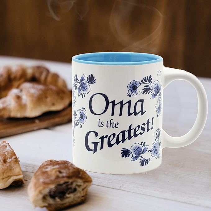 Essence of Europe Gifts E.H.G 12 oz. Ceramic Coffee Mug, Oma is the Greatest Design - Blue Ceramic Mug