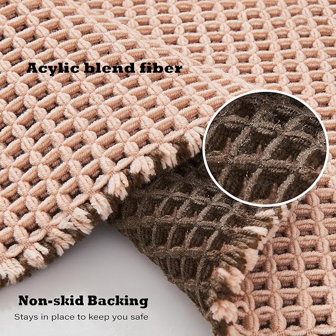 Douceur Waffle Bath mat for Bathroom Floor Non Slip, Super Soft Acrylic Blend Bath Rugs with Tassels, Quick Dry Bathroom Rugs Machine Washable,20" x 32", Brown