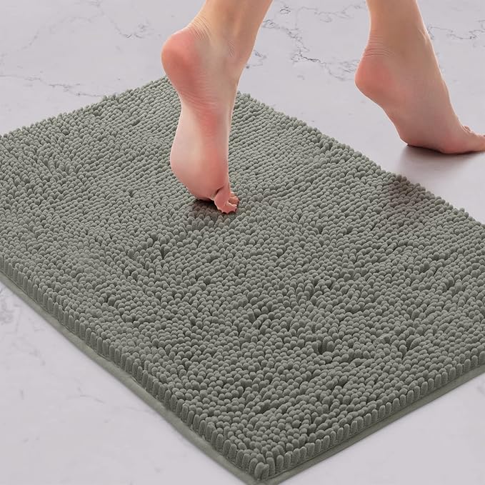 LuxUrux Bathroom Rugs 2 Piece Set-Extra-Soft Plush Bath mat Shower Bathroom Rugs,1" Chenille Microfiber Material, Super Absorbent (Standard Set, Warm Grey), 30" x 20" Plus 23" x 15"