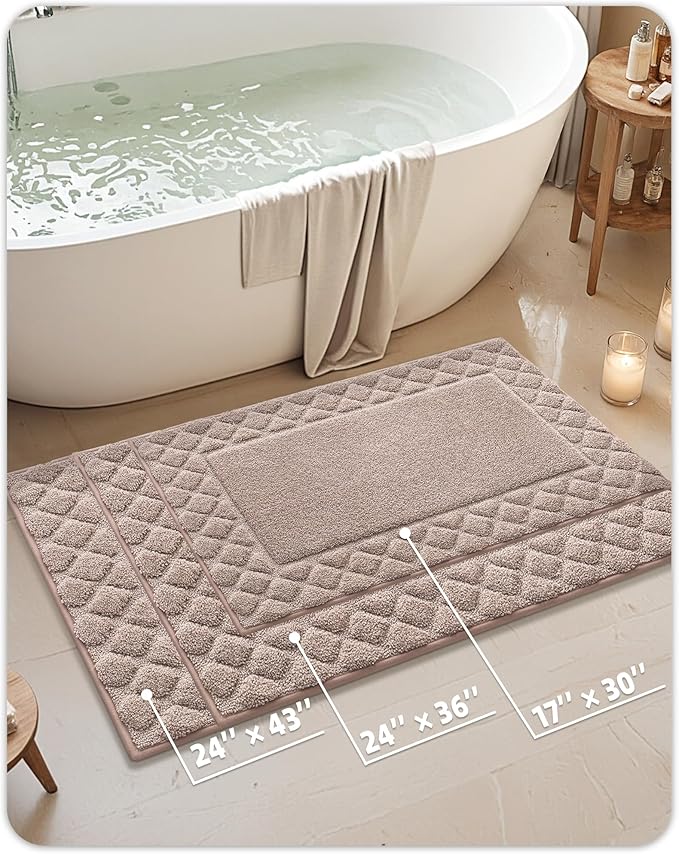 Color&Geomety Long Bathroom Rugs Runner Non Slip 24"x43", Absorbent Light Brown Bath Mat Washable, Luxury Bathroom Mat Shower Mat Outside Shower