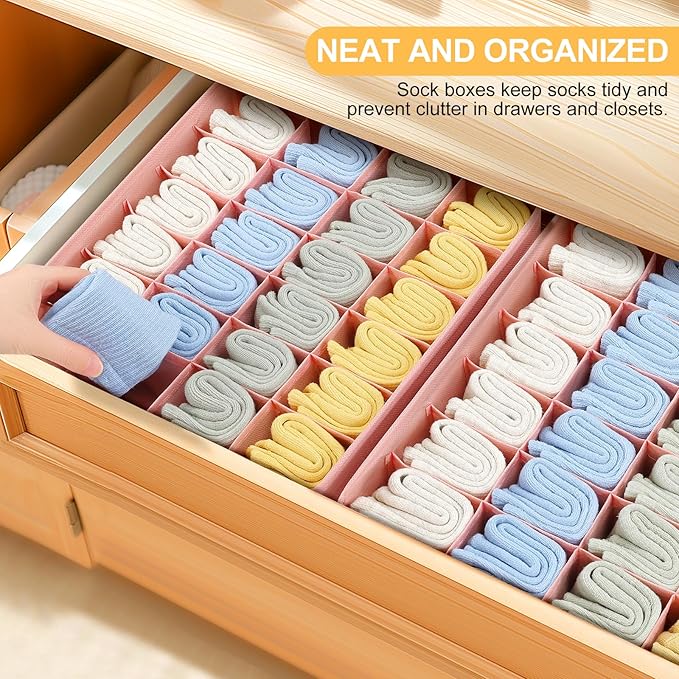 Joyoldelf 4-Pack Pink Fabric Dresser Drawer Organizers, 24-Cell Sock Drawer Divider, Non-woven Material