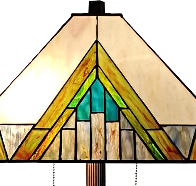 Tiffany Style Mission Standing Floor Lamp 62" Tall Stained Glass Yellow Green Brown Tan Antique Vintage Light Decor Bedroom Living Room Reading Gift Amora Lighting AM353FL17
