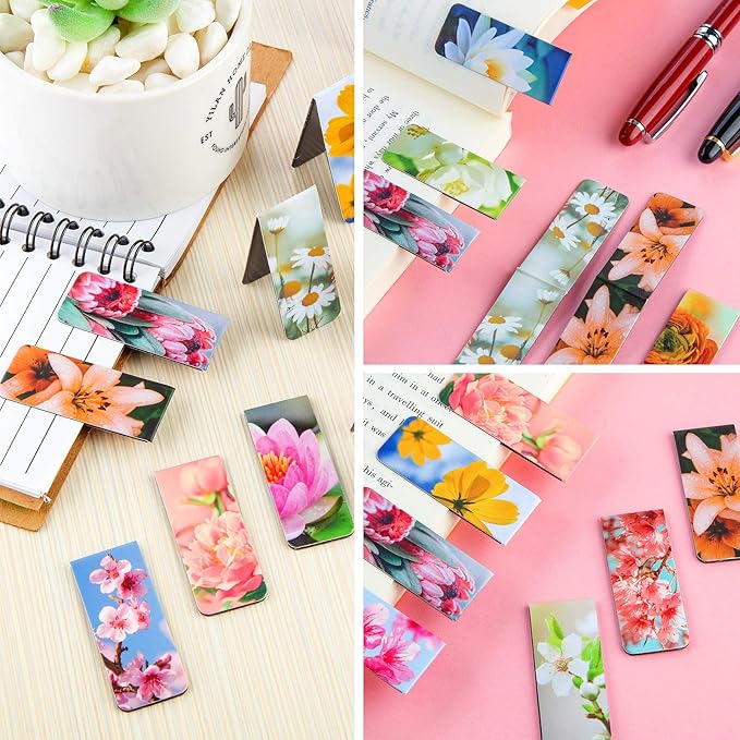 Zonon 30 Pieces Assorted Floral Magnetic Bookmarks Flower Magnetic Bookmarks Clips Page Markers for Women Kids Readers Students, School Office, Flower Theme Aesthetic Gifts