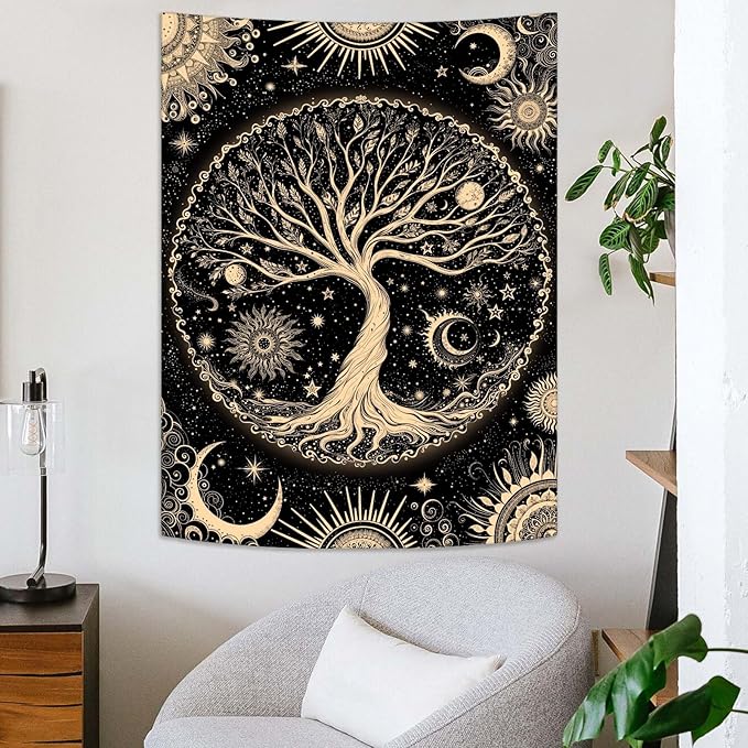 Lunerfex Tree of Life Tapestry Starry Sky Wall Tapestry, Vintage Tapestries for Bedroom Ceiling Tapestries Wall Hanging for Bedroom Living Room Wall Decor Tree-3 36"x48"
