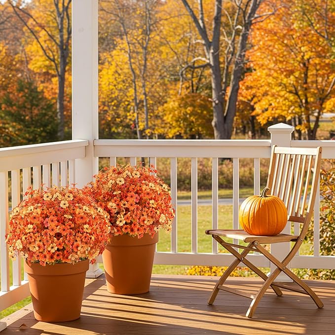 AmyHomie 16 Bundles Artificial Fall Flowers for Outdoor Outside Fall Decoration UV Resistant Faux Flowers No Fade Fake Plastic Plants Garden Porch Window Box Decorating