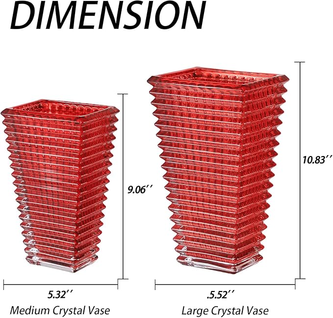 MCMCNCUIU Crystal Vase, Large Crystal Vases for Flowers, Large Flower Vase, Modern Red Vases for Living Room, Bedroom, Kitchen, Dining Table, Mantle, Wedding, 11 Inches