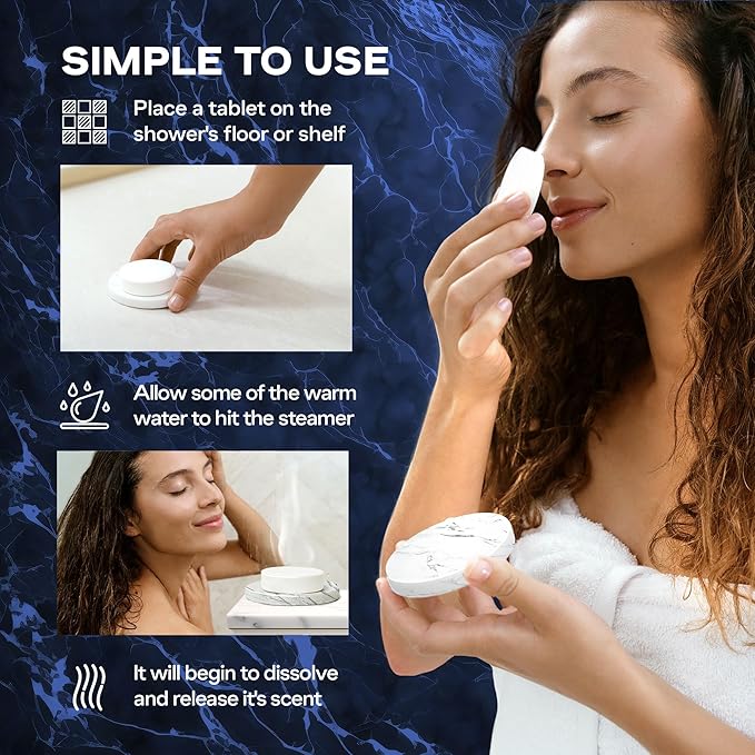 Vapor Shower Tablets with Stone Tray - 8 Pack Bath Bombs for Women Relaxing Bulk - Blue Shower Steamers Aromatherapy Bathbombs for Adults - Spa Gifts for Women & Men - Shower Steamers Gift Set