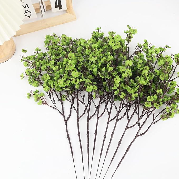 Babys Breath Artificial Flowers, 8 Bundles Green Real Touch Fake Flowers Silk Flowers Bulk for Vase Home Office Wedding Spring Indoor Outdoor Centerpiece Table Party Decorations