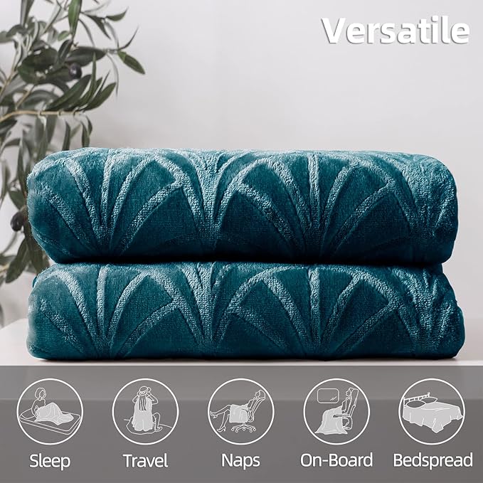 Whale Flotilla Flannel Fleece Twin Size Blanket for Bed, Soft Fluffy Velvet Bedspread Coverlet with Decorative Vintage Pattern for All Season, Warm and Lightweight, 90x66 Inch, Teal