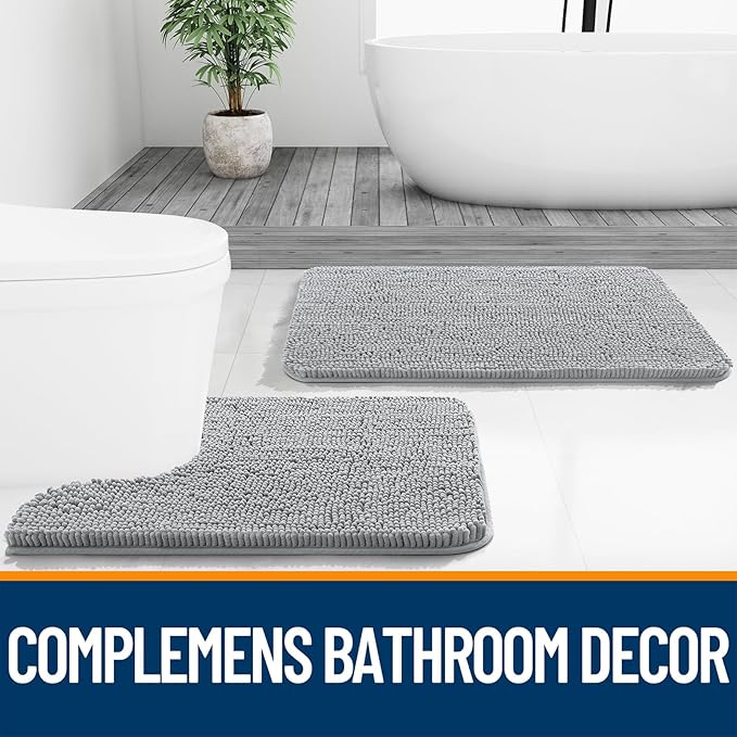 OLANLY Bathroom Rugs 59x24, Extra Soft Absorbent Chenille Bath Rugs, Rubber Backing Quick Dry, Machine Washable Bath Mats for Bathroom Floor, Tub and Shower, Home Decor Accessories, Light Grey