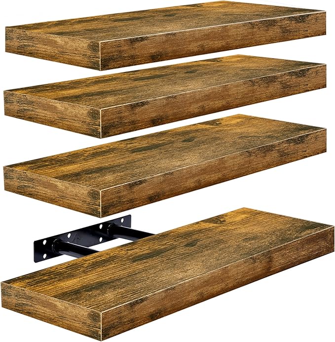Sorbus Floating Shelves for Wall, Bathroom Shelves Wall Mounted for Kitchen, Bedroom, Living Room, Bathroom Storage, Over Toilet, Hanging Book Shelf for Wall Home Decor (4 Pack)