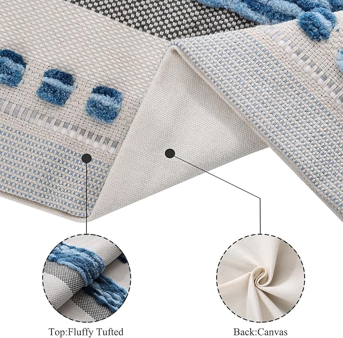 Tosleo Boho Throw Pillow Covers 18x18 Set of 2 Striped Decorative Pillow Cases Accent Chenille Pillowcases Farmhouse Cushion Case Bohemian Nuetral Textured Coastal Pillow Cover,Sky Blue