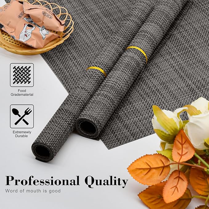 Placemats Set of 6 Washable Indoor/Outdoor Vinyl Place Mats for Dining Table Durable Non-Slip Heat Resistant PVC Weave Table Mats(Cappuccino)