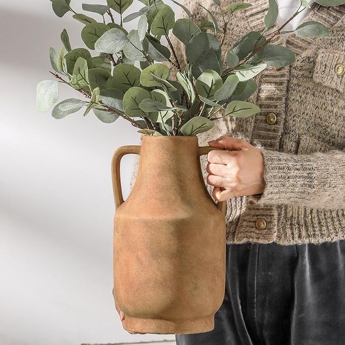 Mitt&Ditt Ceramic Flower Vase with Handles, 11 inch Tall vases for Centerpieces, Large Decorative Terracotta Vases, Farmhouse Rustic Vase for Home Decor, Living Room, Table