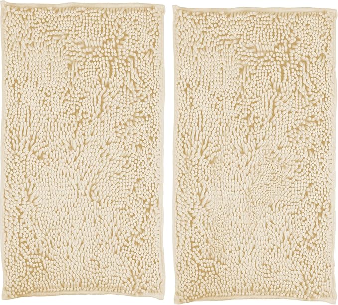 ZiYiJuan Bathroom Rugs, Super Absorbent Luxury Shaggy Chenille Bath Mats, Durable (Milky White,20x32+20x32(in)