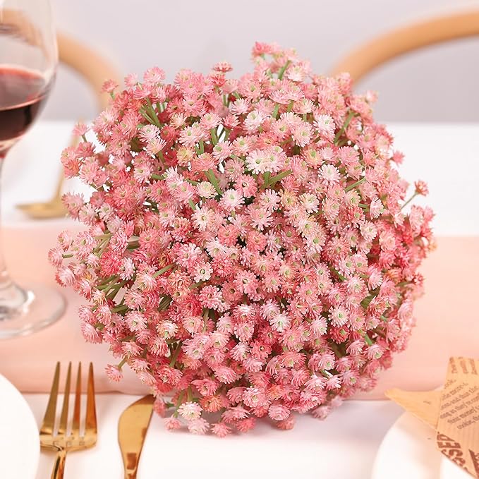 DEEMEI Babys Breath Artificial Flowers 10Pcs 30 Branches Fake Babys Breath Flowers Artificial Bulk Pink Gypsophila Bouquets Real Touch Faux Flowers for Wedding Floral Arrangement Party Home Decor