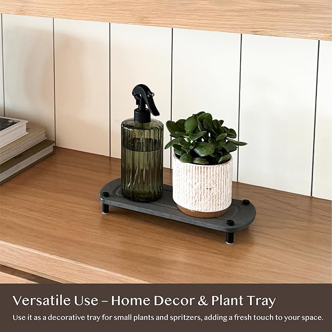 2PCS Instant Dry Sink Caddy Organizer, Fast Drying Sponge and Soap Dispenser Holder for Kitchen and Bathroom Countertop, Stainless Steel Feet, and Non Slip Bottom Dark Gray