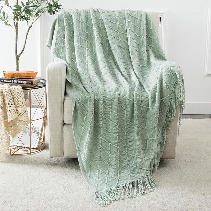 Homiest Decorative Knitted Throw Blanket with Fringe Soft & Cozy Tassel Blanket for Couch Sofa Bed (50" x 60", Aqua)