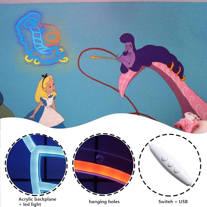 Alice in Wonderland Decor Blue Caterpillar Neon Signs for Wall Art Decor, The Smoking Caterpillar LED Lights for Dimmable LED Lights for Bedroom Man Cave Party Bar Decoration Birthday Gifts