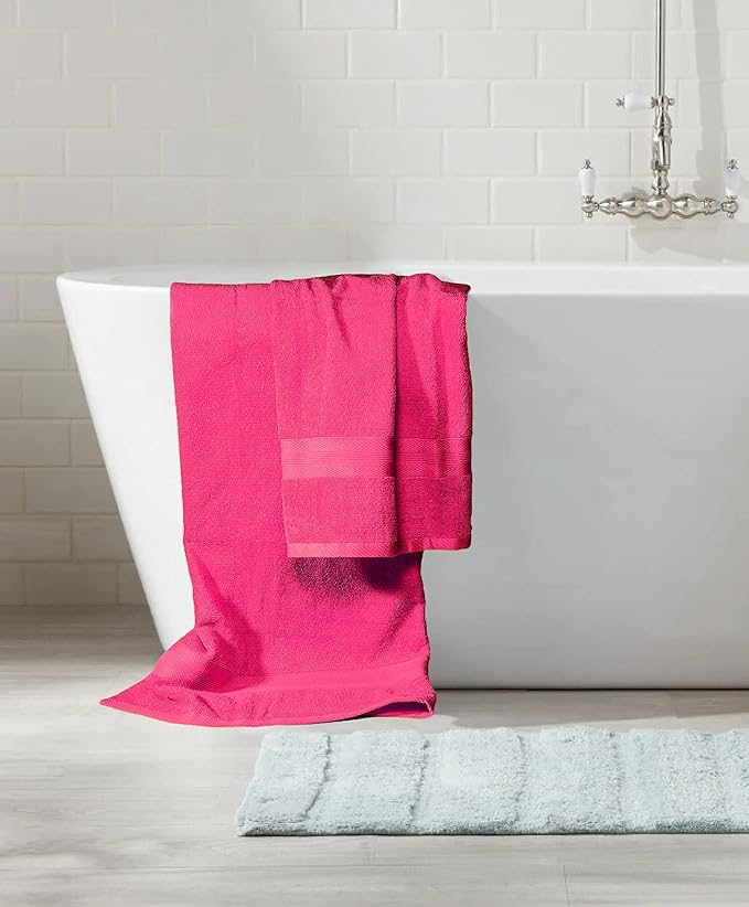 BOUTIQUO 8 Piece Towel Set 100% Ring Spun Cotton, 2 Bath Towels 27X54, 2 Hand Towels 16X28 and 4 Washcloths 13X13 - Ultra Soft Highly Absorbent Machine Washable Hotel Spa Quality - Hot Pink