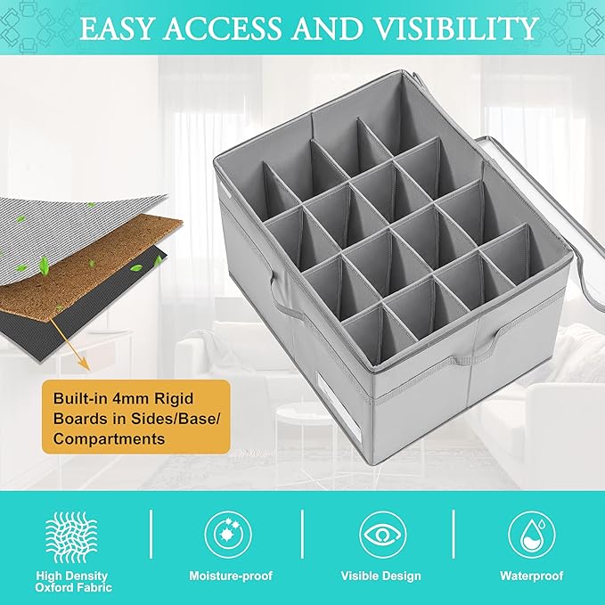 Shoe Organizer for Closet, Fits 16 Pairs, Large Shoe Box Storage Containers, Clear Foldable Shoe Storage Bins w/Bottom Support, Space Saving Shoes Holder w/Reinforced Handles, Gray