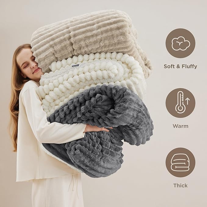 Bedsure Sherpa Throw Blanket for Couch - Super Soft Cozy Fleece Thick Warm Blanket for Winter, Plush Sky Blue Throw Gift for Women, 50x60 Inches