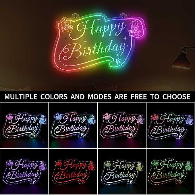 Happy Birthday LED Neon Sign for Backdrop Birthday Party Decoration, RGB Colorful Dimmable Light Up Signs, Art Decoration Happy Birthday Neon Sign for Wall Decor(RGB Color, 16x11 Inch)