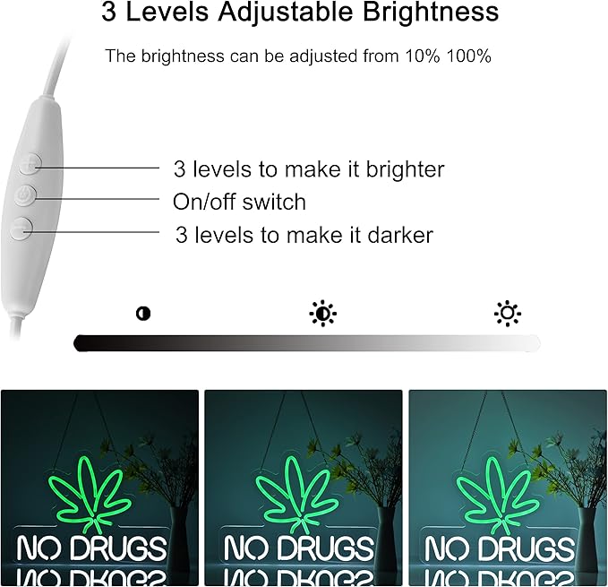 Neon Sign for Wall Decor No Drugs Marijuana Beer Bar Home Art Neon Light LED Neon Lights Signs with Dimmer for Man Cave Wall Sign