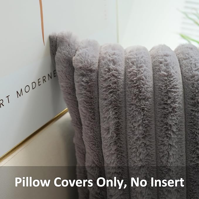 JOJUSIS Pack of 2 Faux Fur Plush Decorative Throw Pillow Covers Couch Cushion Case Soft Pillowcases (Grey, 20 x 20-Inch)