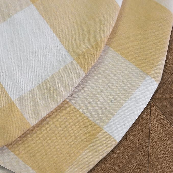 Beige & White Round Placemat Cotton Buffalo Check Plaid Gingham 15 Inch eco-Friendly Fabric Handcrafted Machine Washable Indoor & Outdoor Tablemat Set of 4