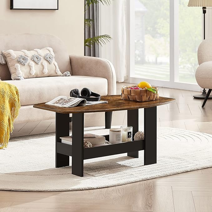 VECELO Coffee Table for Living Room with Storage Compartment Shelf
