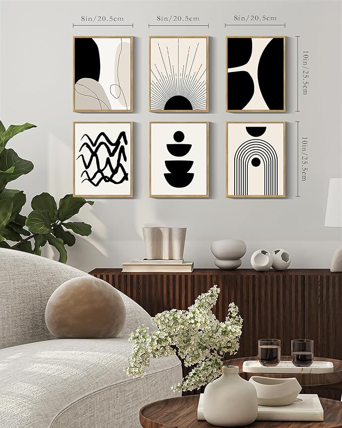 ๐๐ฟ๐๐ผ๐๐บ Black Abstract Boho Wall Art Minimalist Geometric ๐๐ฟ๐ฎ๐บ๐ฒ๐ฑ Wood Wall Decor Boho Room Decor Black Beige Art Canvas Painting Mid Century Modern Prints Bohemian Posters for Bedroom Kitchen Office