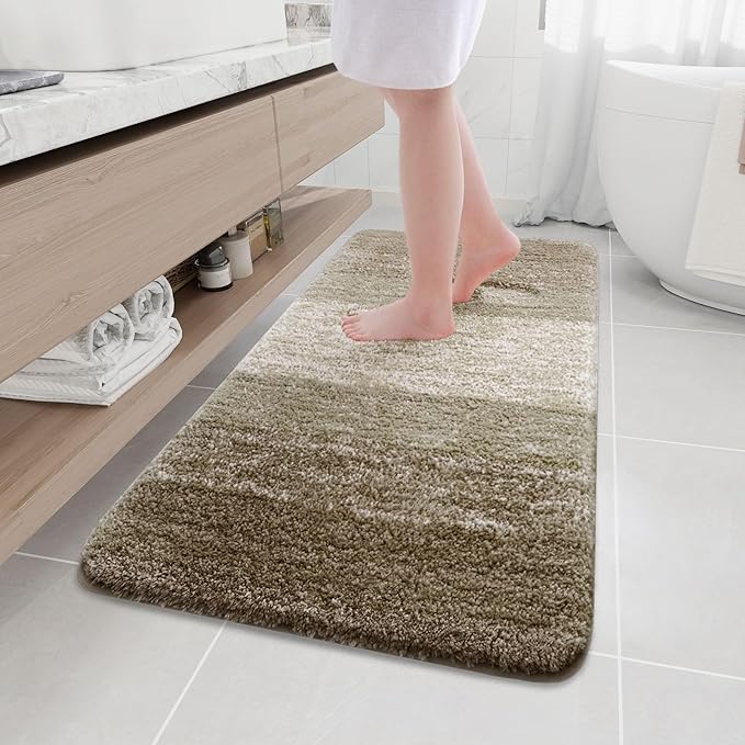 Arotive Microfiber Bathroom Rugs, Shaggy Soft and Absorbent Bath Rug, Non-Slip, Thick Plush Machine Washable Dry Bath Mats for Bathroom, Tub and Shower, 47x24, Coffee
