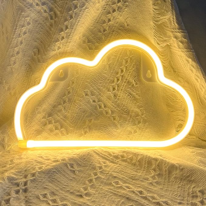 Cloud Neon Signs, LED Cloud Neon Light for Wall Decor, Battery or USB Powered Cloud Sign Shaped Decoration Wall Lights for Bedroom Aesthetic Teen Girl Kid Room Christmas Birthday Wedding Party (Warm Yellow)