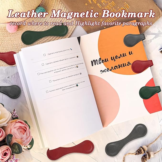 Magnet Leather Bookmarks 3 Pcs Magnetic Bookmarks for Reading Book Magnetic Page Markers Leather Page Clip Buckle Book Mark Clip for Book Lover Readers Men Women Student Book Accessories