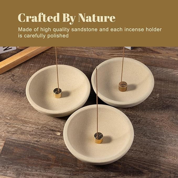 Koville Sandstone Incense Holder, Incense Holder for Sticks with 9 Holes, Natural Stone Incense Burner Ash Catcher for Meditation Yoga SPA, Incense-Sticks Holder(Brown)