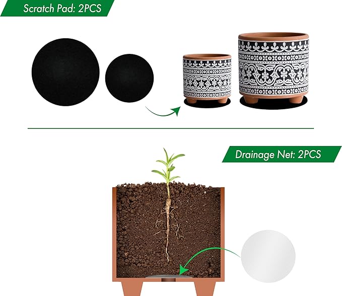 D'vine Dev Set of 2 Terracotta Planter Pots, 4 Inch & 6 Inch, Design Plants Pot with Drainage Hole, Midnight Lace, Terracotta/Black, 31-953-F-2