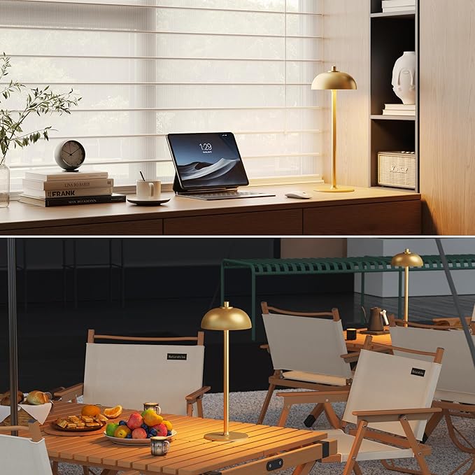 2 Pack Cordless Table Lamp, 5000mAh Portable Rechargeable Table Lamp, 3 Color Modes Stepless Dimming Table Light with Memory Function, for Dinner, Patio, Home, Restaurant.(Gold)