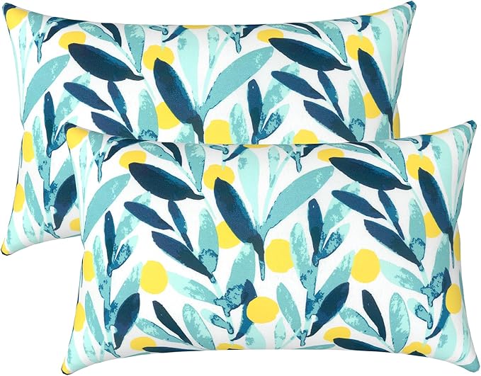 LVTXIII Outdoor/Indoor Lumbar Pillow Cases ONLY, 12” x 20” Patio Garden Decorative Lumbar Pillow Covers All Weather Lumbar Cushion Covers for Home Garden Sofa Use, Leaves Multi