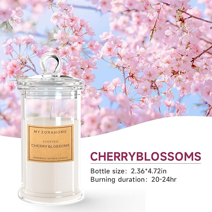 Bottle Shape Soy Wax Cherry Blossoms Scented Candle, Aromatherapy Candles for Home Scented or As a Birthday/Holiday Gift for Your Loved(3.5OZ/24Hours Burning)