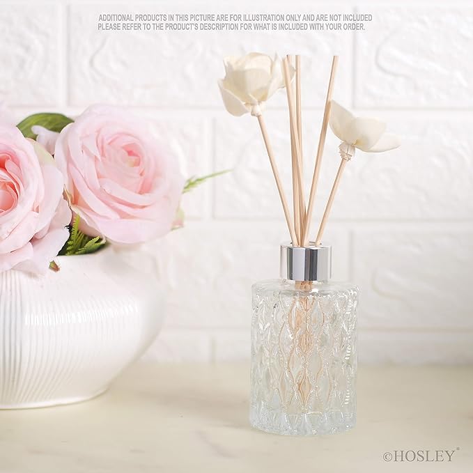 Hosley Set of 4 Mid Century Modern Glass Diffuser Bottles 4 Inch High. Ideal for Use with Essential Oils Hosley Replacement Diffusers and Hosley Reed Sticks DIY Crafts O3 Silver