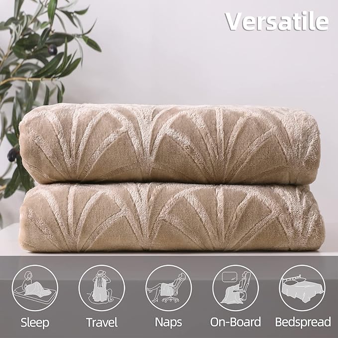 Whale Flotilla Flannel Fleece Throw Blanket for Couch, Soft Fluffy Velvet Sofa Blanket with Decorative Vintage Pattern for All Season, Warm and Lightweight, 50x60 Inch, Champagne