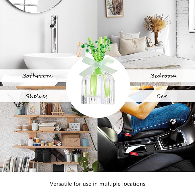 Airkeep Reed Diffuser Set with 3 Sticks,3.04oz White Tea Baby's Breath Flower Flame Free Fragrance Diffuser for Home Décor Floral Diffuser Room Fresheners for Home Long Lasting