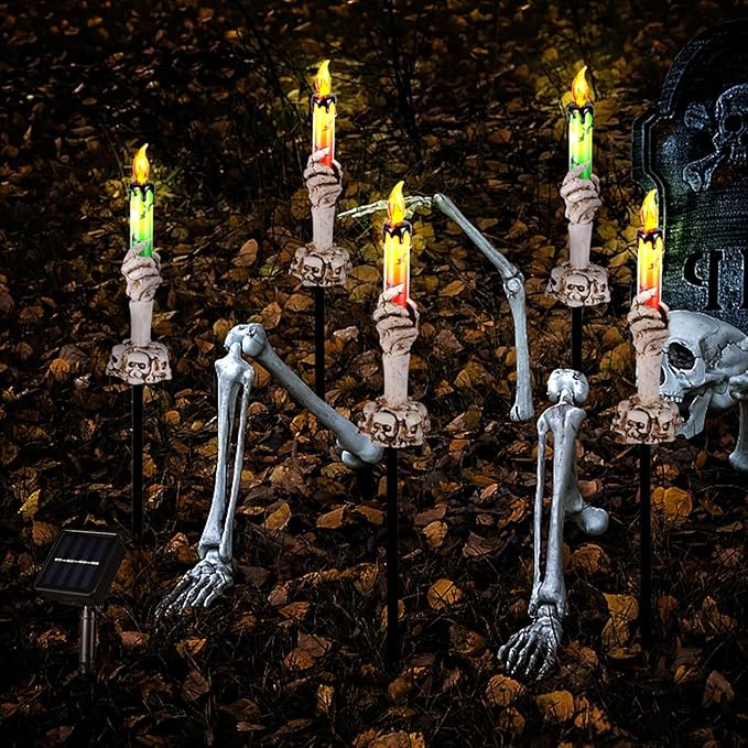 Halloween Pathway Lights, 10 Pack Skull Hand Candle Holder, LED Halloween Decor Candle Lights Solar Powered, Indoor & Outdoor Party Home Garden Porch Decoration