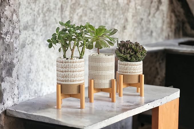Set of 3 mini planters with stands | small plant pots with stands | small plant stands with pots for indoor plants or herbs | 3 mid century planters with stands | Plants not included