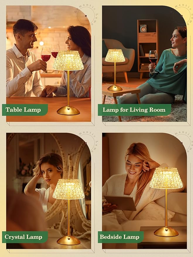 Crystal Lamp for Bedroom,500 Lm Small Lamps for Small Spaces,3 Colors Dimmable Touch Lamps for Bedrooms,Touch Lamp Small Lamp,Small Table Lamp for Living Room,Bedside Table Lamp for Bedroom,Gold Lamp